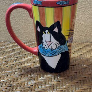 Vintage CATZILLA Cat Fish Lover Tall Ceramic Coffee Mug Whimsical 1999